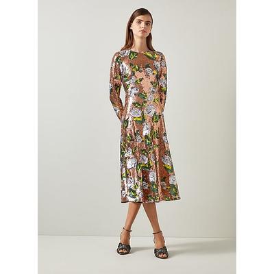 Marcel Green Floral Sequin Dress Rose Gold, Rose Gold