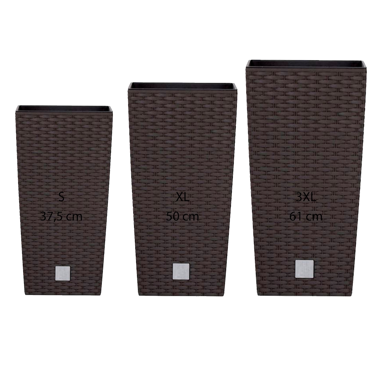 WellHome - Set von 3 Pflanztöpfen 11,4/26,6/49L Rato Square in Dunkelocker Image