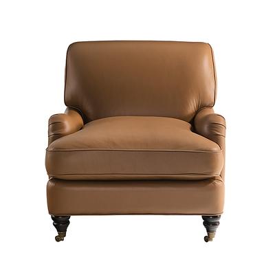 Janelle Leather Chair - Saddle Leather, Flannel - Ballard Designs