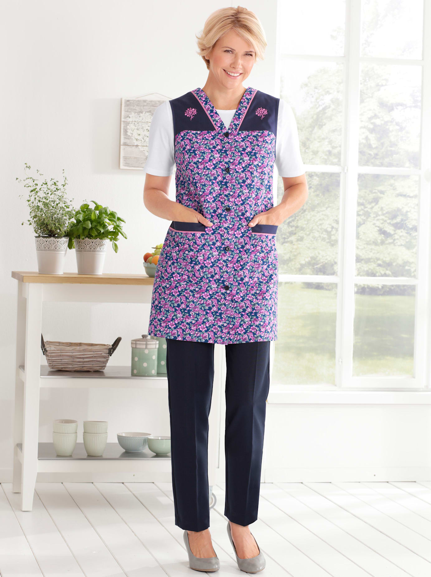 Kochschürze CLASSIC BASICS, Damen, Gr. 42, rosa (fuchsia, bedruckt), Baumwollmischung, Kunstfaser, Polyester, Schürzen Image