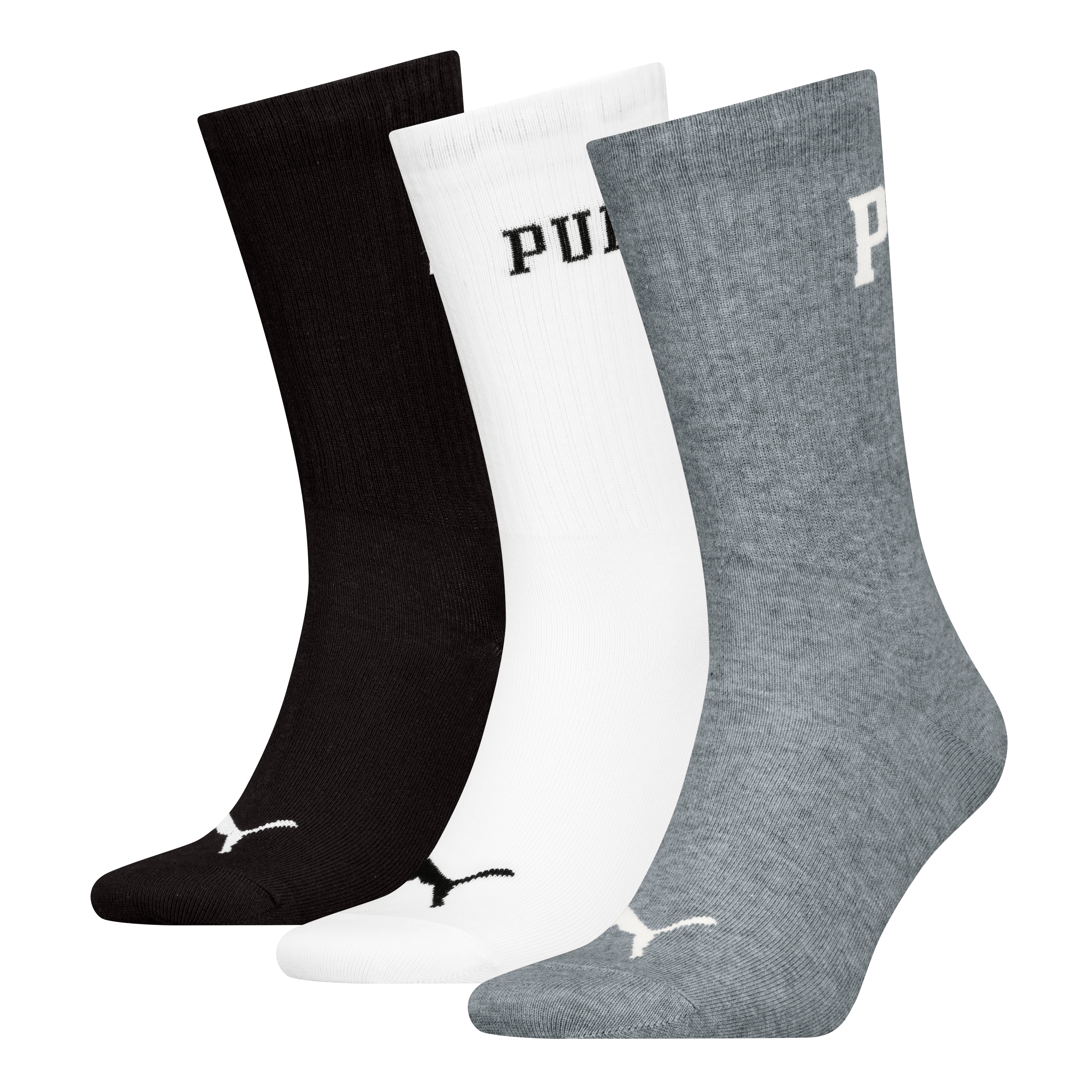 Socken PUMA, Damen, Gr. 39-42, schwarz-weiß (grau, weiß, schwarz), Obermaterial: 62% Baumwolle, 24% Polyester, 10% Polyamid, 4% Elasthan, meliert, unifarben, Socken Socken, mit verstärkten Zehen und Fersen