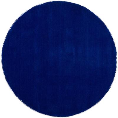 Wollteppich CARPETFINE "Gabbeh Lola Uni", blau, H:14mm Ø:60cm, Wolle, Teppiche, mit natürlichem Pflanzenmaterial von Hand gewebt, auch als Läufer Image
