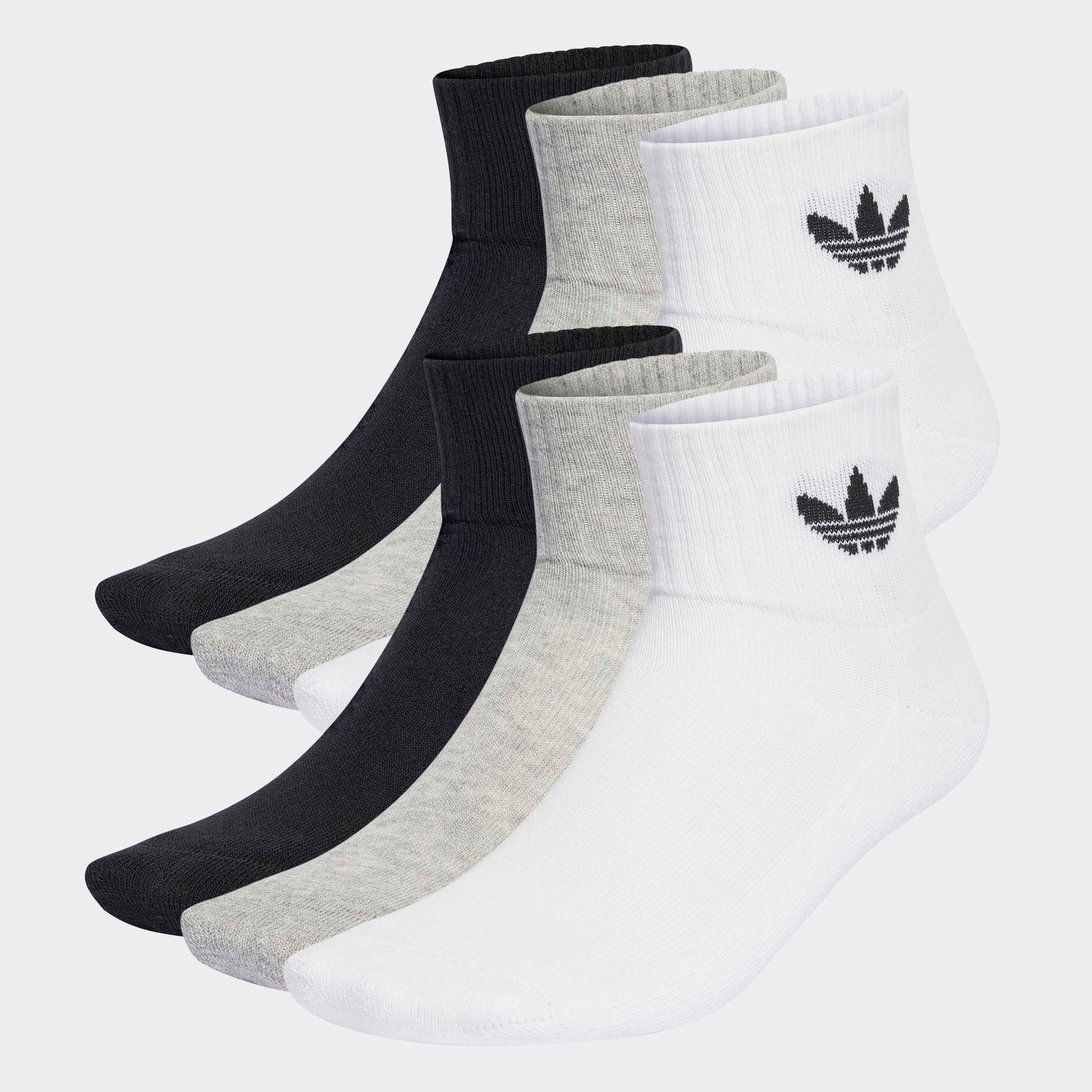 Sportsocken ADIDAS ORIGINALS "1/4 SOCKS 6P", Damen, Gr. XL (46/48), schwarz-weiß (weiß, medium grau heather, schwarz), Obermaterial: 65% Baumwolle, 32% Polyester, 2% Elasthan, 1% sonstige Fasern, Socken Sportsocken, für Laufen, 6er-Pack, mit...