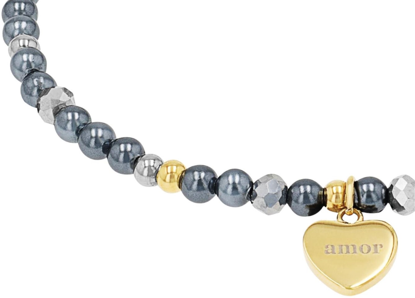 Armband AMOR "Herz, 2039084", gelb (edelstahlfarben, gelbgoldfarben, grau, grau), Armbänder, Damen, 17cm, Edelstahl, mit Hämatit - mit Muschelkernperle Image