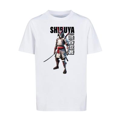 T-Shirt MISTERTEE "MisterTee Herren Kids Shibuya Warrior Tee", Jungen, Gr. 110/116, weiß, 100% Baumwolle, bedruckt, casual, relaxed fit, Rundhals, Kurzarm, Shirts Image