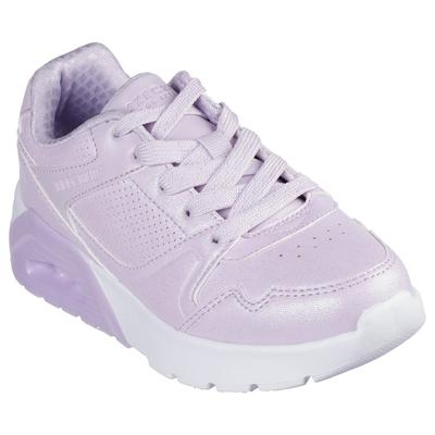 Sneaker SKECHERS KIDS "UNO LITE 2.0", Kinder, Gr. 38, lila (lavendel), Lederimitat, schimmernd, casual, Schuhe, Schnürschuh mit farbl. Keilsohle, Größenschablone zum Download Image