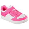 Sneaker SKECHERS "QUICK STREET", Kinder, Gr. 28, pink (pink, weiß), Lederimitat, kontrastfarbene Details, sportlich, Schuhe, Retro Sneaker mit Klettverschluss, Größenschablone zum Download