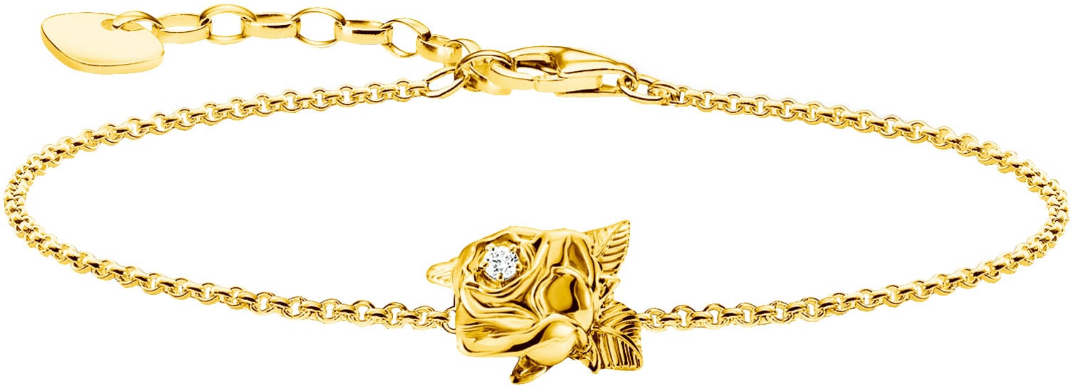 Armband THOMAS SABO "Roses Romance, Rose, A2175-414-39-L19V" Gr. 19, gold (gelbgoldfarben, weiß, weiß), Armbänder, Damen, 19, Silber 925 (Sterlingsilber), mit Zirkonia (synth.) Image