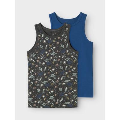 Unterhemd NAME IT "NKMTANK TOP 2P IRON SPACE NOOS", Kinder, Gr. 122 (128), N-Gr, grau (forged iron), Jersey, Obermaterial: 95% Baumwolle, 5% Elasthan, bedruckt, casual, normal, Rundhals, ärmellos, Unterhemden Image