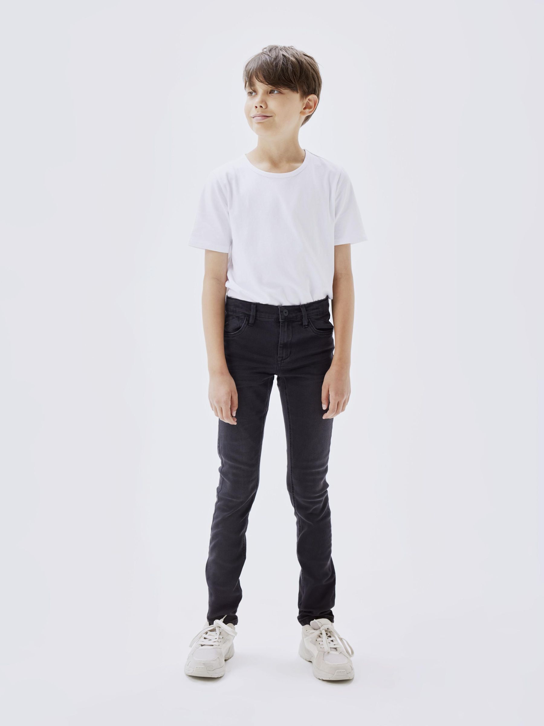 Stretch-Jeans NAME IT "NKMPETE DNMTONSONS", Jungen, Gr. 176, N-Gr, schwarz (schwarz, denim), Denim/Jeans, Obermaterial: 74% Baumwolle, 24% Polyester, 1% Elasthan, 1% Viskose, Abriebeffekte, skinny fit normal, Jeans Image