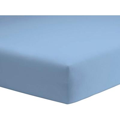 Spannbettlaken SCHLAFGUT "Mako-Jersey aus 100% Baumwolle, Bettlaken", blau (ice), B:90-100cm L:190-200cm, Mako-Jersey, Obermaterial: 100% Baumwolle, Laken, für Matratzen bis 20 cm Höhe, in 90x200, 140x200 oder 180x200 cm Image
