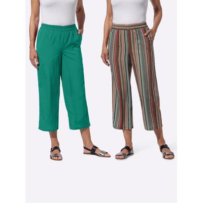 Culotte CLASSIC BASICS, Damen, Gr. 54, Normalgrößen, bunt (dunkelrot, smaragd, gestreift, smaragd), 100% Polyester, gemustert, ethno, 7/8-Länge, Hosen Image
