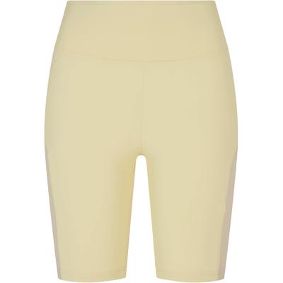 Radlerhose URBAN CLASSICS "Urban Classics Damen Ladies Color Block Cycle Shorts", Damen, Gr. L, US-Größen, gelb (softgelb, softseagrass), 80% Polyimid, 20% Elasthan, unifarben, skinny fit, Hosen Image
