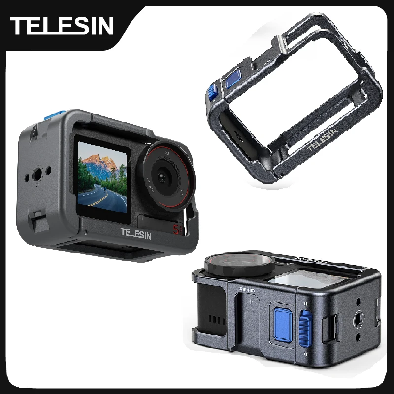 TELESIN Custodia protettiva per DJI OSMO Action 3 4 5Pro Doppio Clod Shoe Guscio in lega di alluminio per DJI Action 3 4 5pro