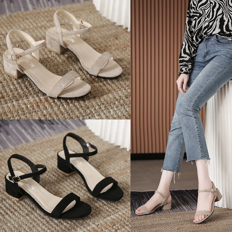 Sommer Mode Schuhe für Frauen Sandalen Mujer 2021 Faux Wildleder String Bead Frauen Schuhe Platz Ferse Offene spitze Sandalen 34 36 38 39