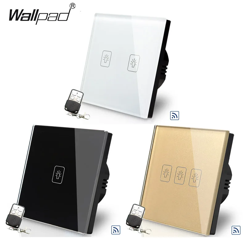EU UK 1 2 3Gang Touch Remote Wallpad Weiß Glas Gold Fan Dimmer Wasserdichtes Glas RF433 Fernbedienung Elektrische Schalter Image