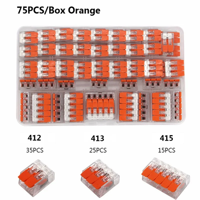 75 Stück Box Elektrischer Hebel Drahtverbinder 2 Pin 3 Pin 5 Pin Elektrokabelklemme Mini Quick Wire Terminal Push-in-Stecker Image