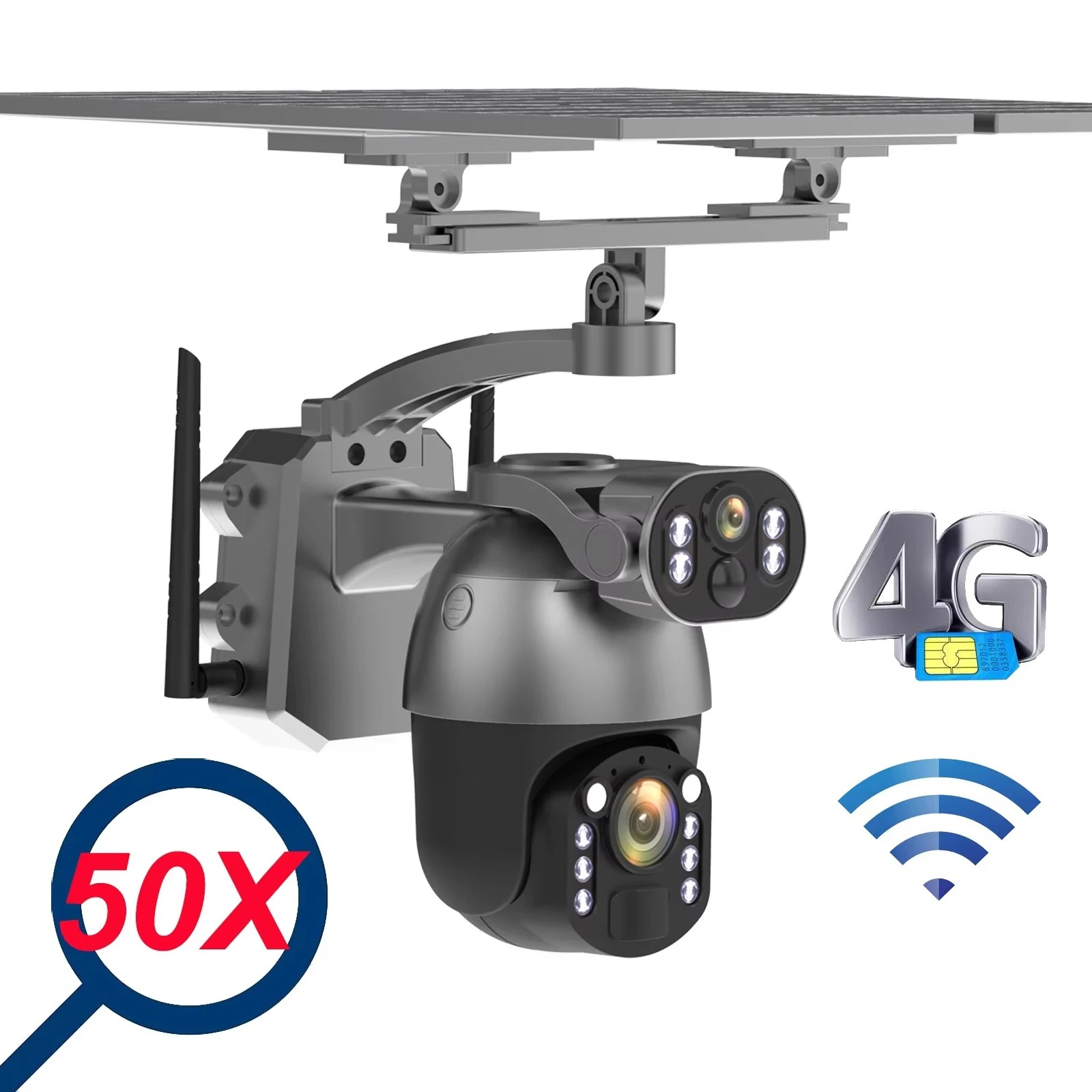 Solarkamera Sicherheit im Freien 4K 8MP WIFI 50X optischer Zoom Dual Screen 4G Wireless PTZ Bewegungserkennung Tracking Überwachung Image