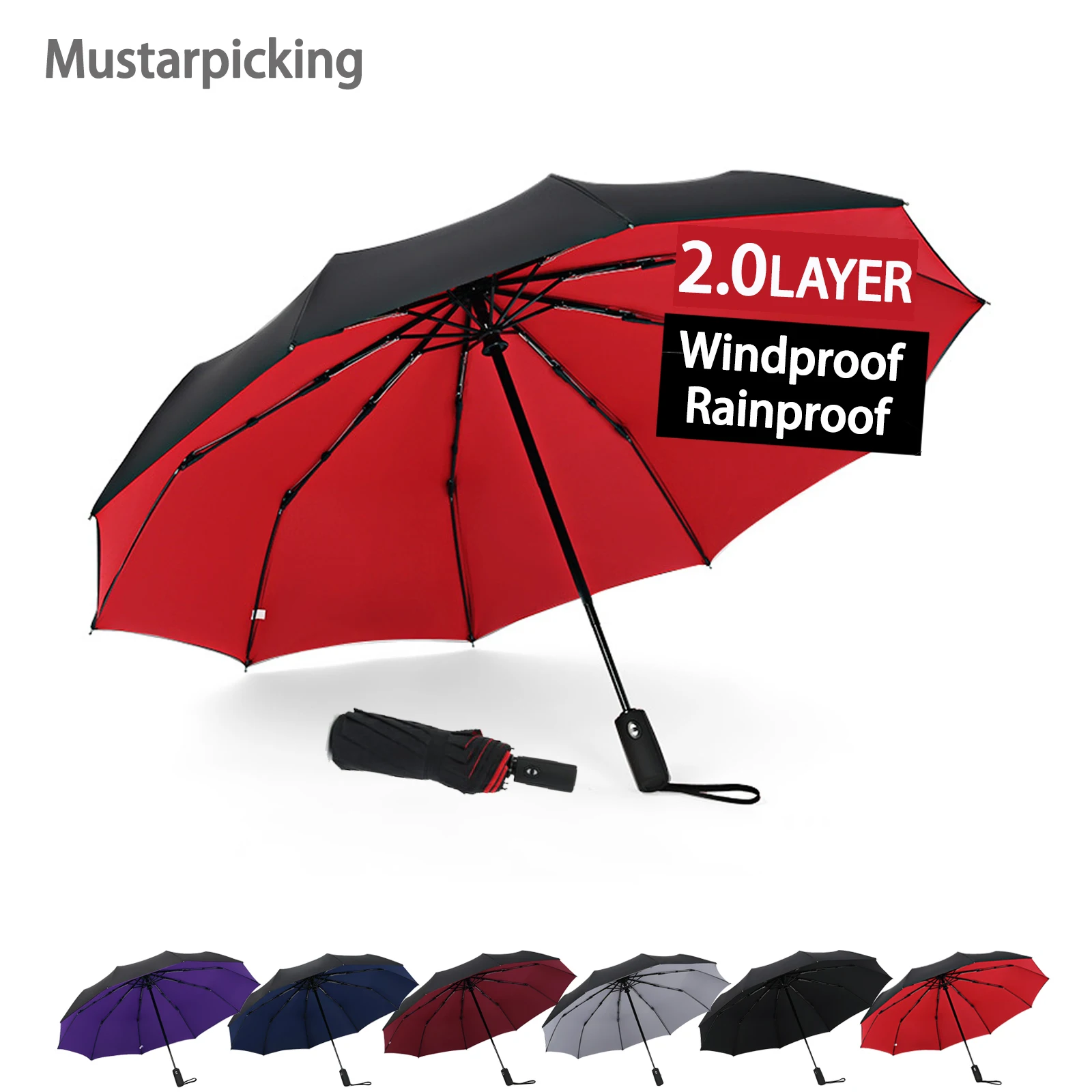 Mustarpicking winddichter Reiseschirm (kompakt, hochwertig und schön), klein, stark, aber leicht, tragbar und automatisch zusammenklappbar Image