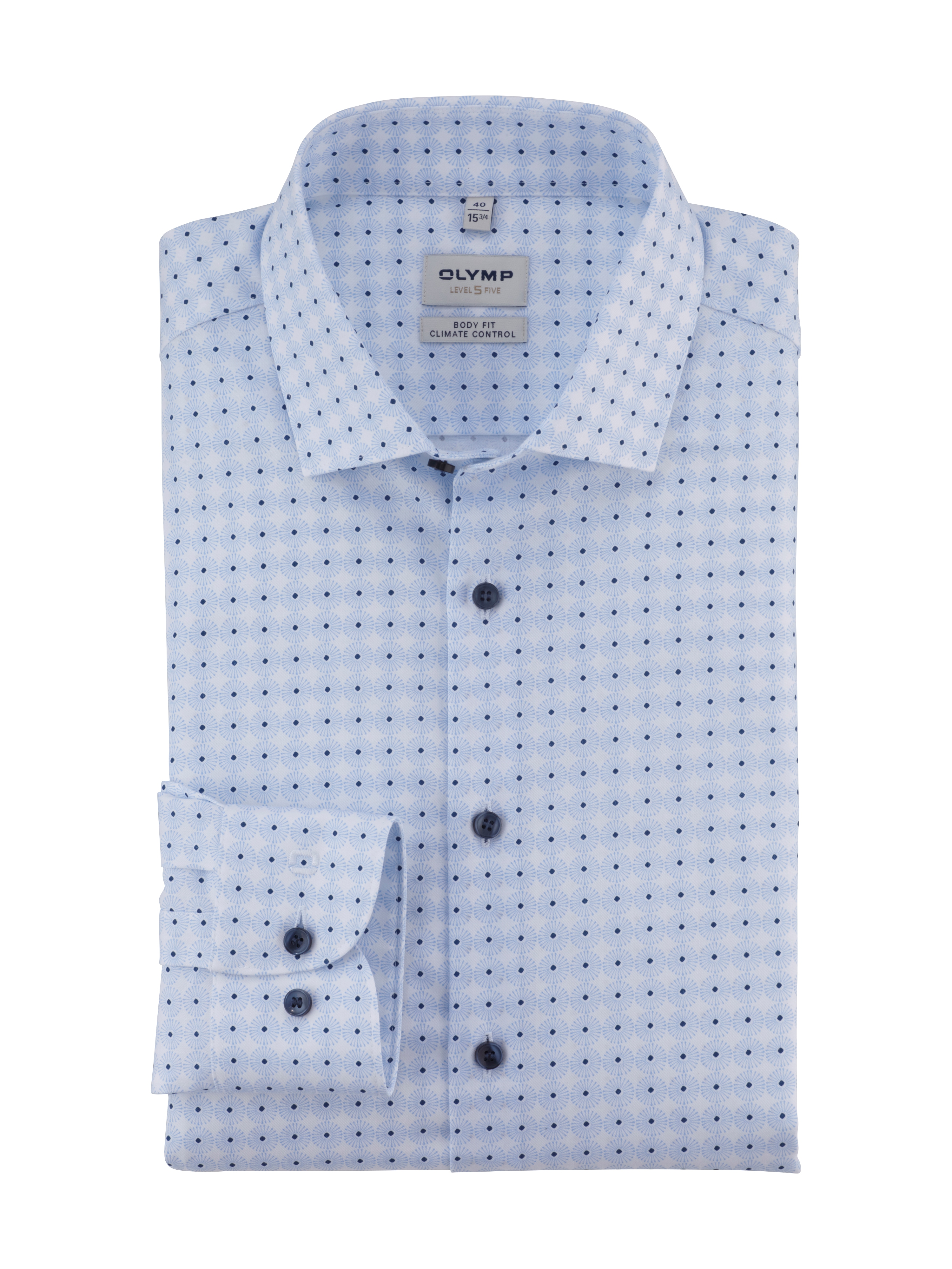 Businesshemd OLYMP "24/7 - Level 5 - Climate Control", Herren, Gr. 43, N-Gr, blau (bleu), Web, Obermaterial: 64% Baumwolle, 27% Polyester, 9% Elasthan, körpernah, Manschette, Hemden, modisch gemustert