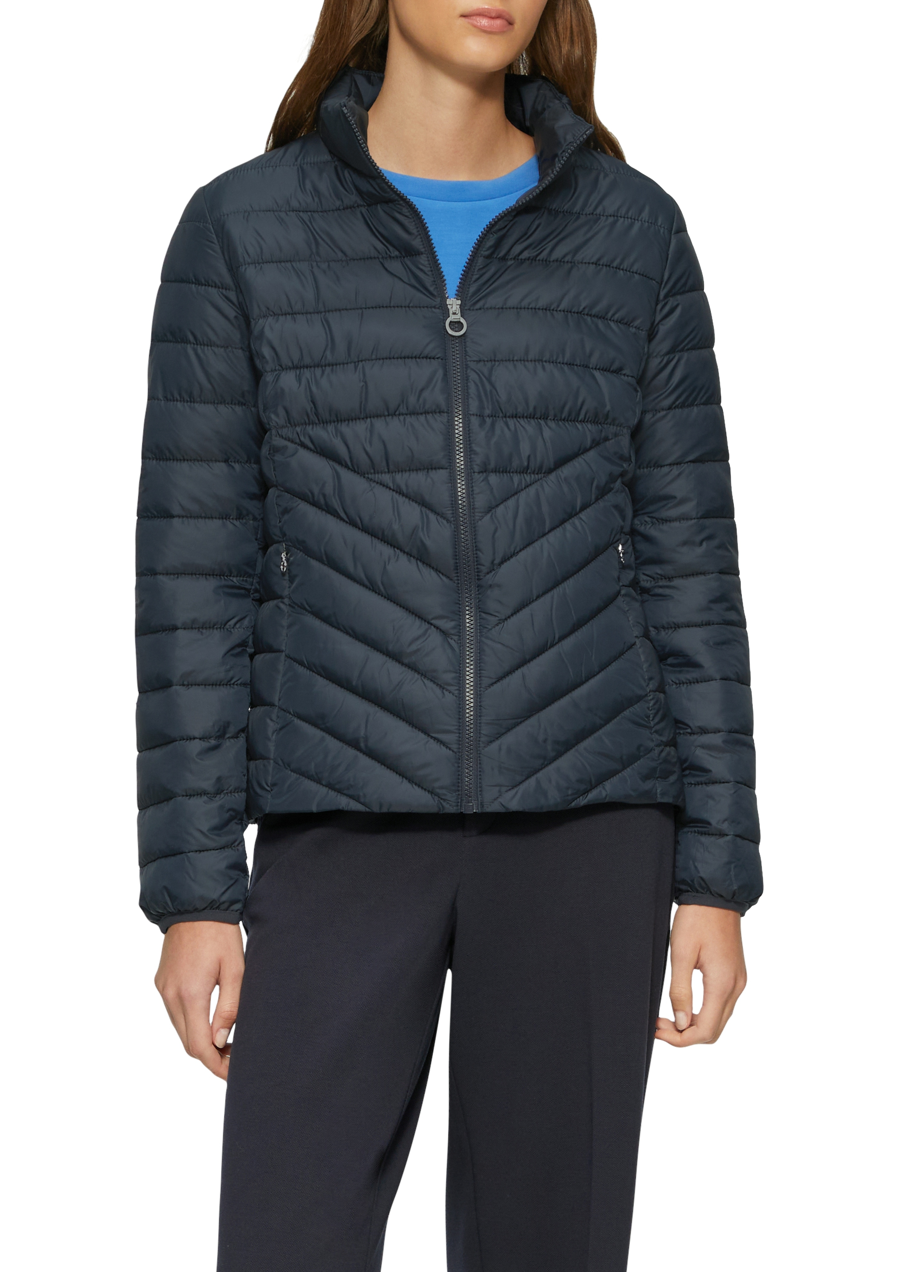 Outdoorjacke S.OLIVER, Damen, Gr. 42, blau (navy), Obermaterial: 100% Polyester. Futter: 100% Polyester, Strukturmuster, regular fit taillenbedeckt, elastischer Bund, Jacken Outdoorjacke, mit Strukturmuster
