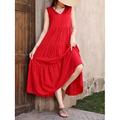 Damen Maxidress Casual kleid Schaukelkleid A Linie Kleid Stilvoll Basic Brautkleider schlicht Urlaub Täglich Regular Fit Glatt Ärmellos V Ausschnitt Schwarz Gelb Rote Fuchsie Sommer Frühling