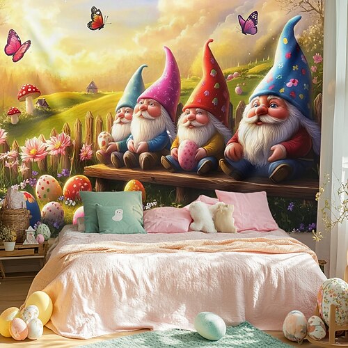 Hängender Wandteppich Zwerge Eier Wandkunst großer Wandteppich Wanddekoration Fotokulisse Deckenüberwurf Vorhang Zuhause Schlafzimmer Wohnzimmer Dekoration Image