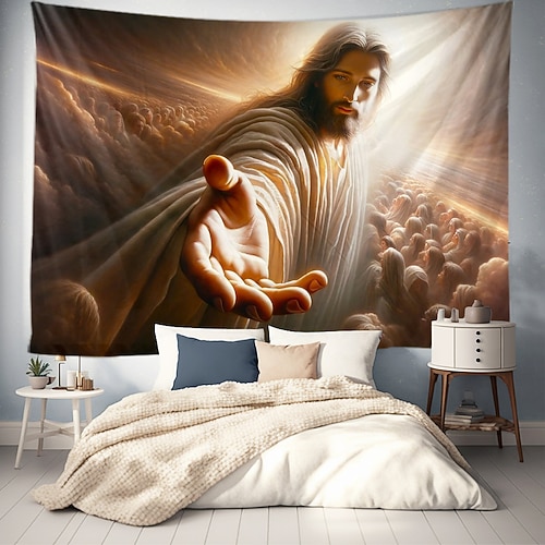 Hängender Wandteppich Jesus Wandkunst großer Wandteppich Wandmalerei Dekor Fotohintergrund Decke Vorhang Heim Schlafzimmer Wohnzimmer Dekoration Image