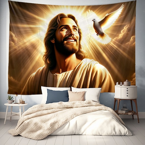 Hängender Wandteppich Jesus Wandkunst großer Wandteppich Wandmalerei Dekor Fotohintergrund Decke Vorhang Heim Schlafzimmer Wohnzimmer Dekoration Image
