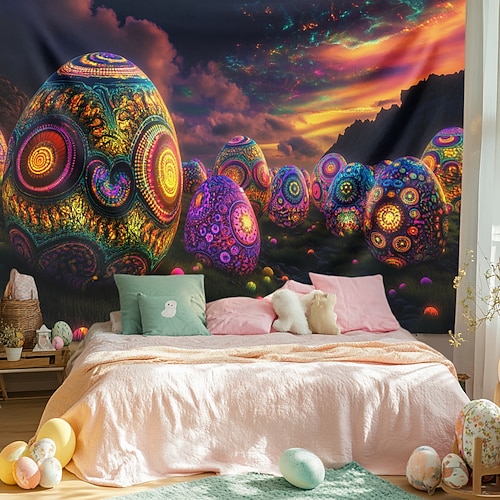Hängender Wandteppich Trippy Eier Wandkunst großer Wandteppich Wandmalerei Dekor Fotohintergrund Decke Vorhang Heim Schlafzimmer Wohnzimmer Dekoration Image