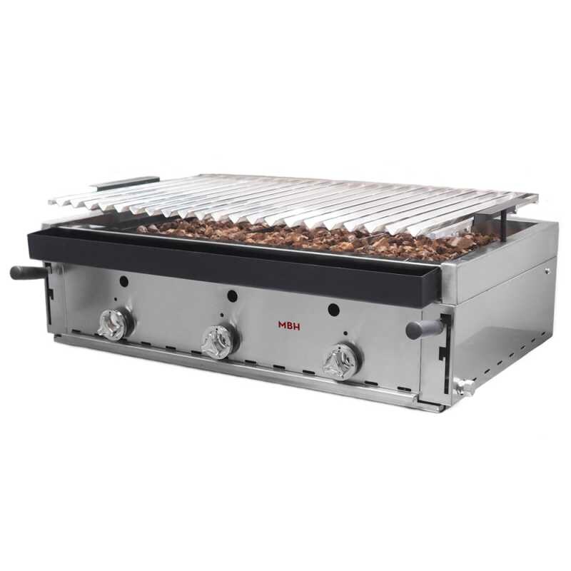 MBH - MAQUINARIA BAR HOSTELERIA MBH - Professioneller Gas Lavasteingrill 90 cm für die Gastronomie. Industrielle Grill Edelstahl-Grill für Bar, Restaurant. Image