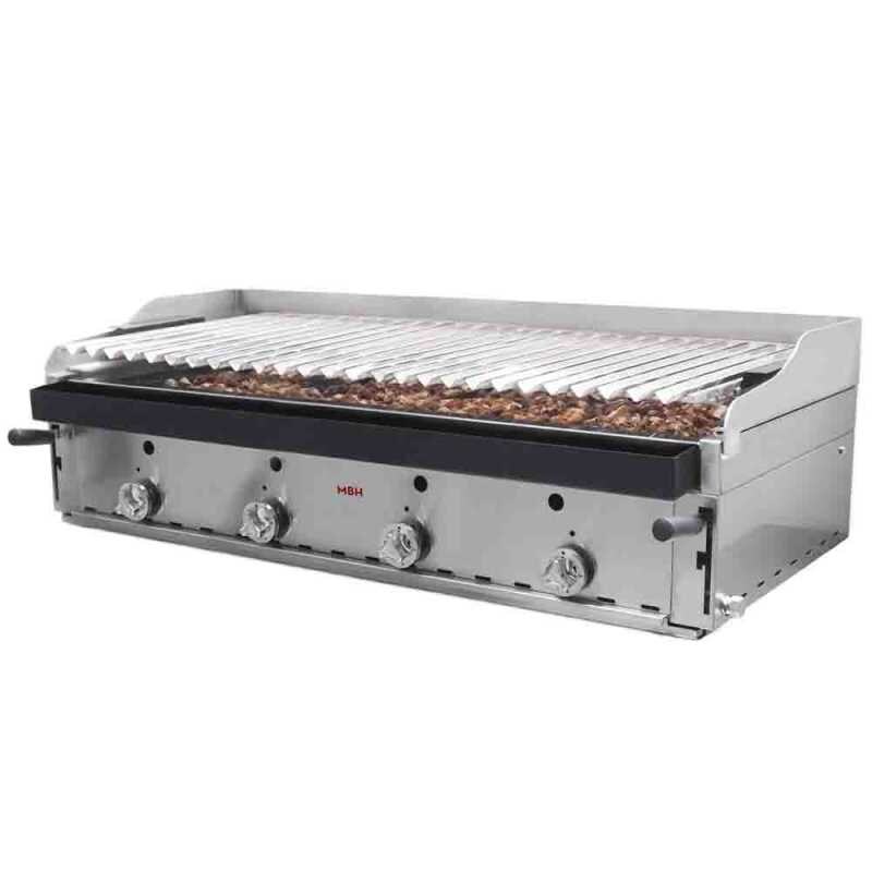 MBH - MAQUINARIA BAR HOSTELERIA MBH - Professioneller Gas Lavasteingrill 120 cm. Industrie-Grill mit Edelstahl-Grill und Lätzchen für Bar, Restaurant und Catering. Image