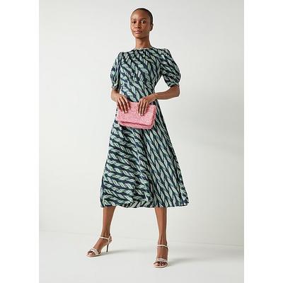 Jem Spring Navy Multi Ribbon Print Satin Dress, Navy Multi