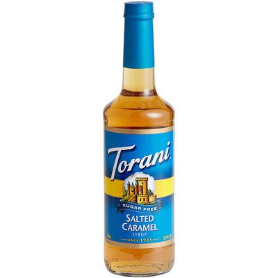 Torani Sugar-Free Salted Caramel Flavoring Syrup 750 mL Glass Bottle - 12/Case