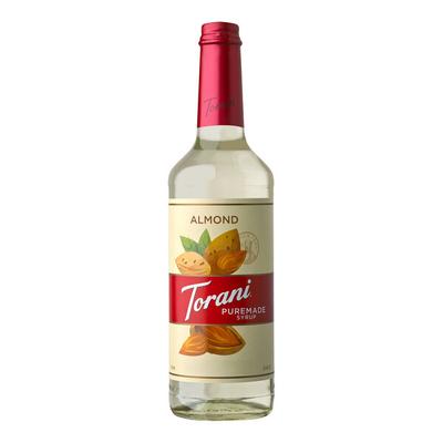 Torani Puremade Almond Flavoring Syrup 750 mL Glass Bottle - 4/Case