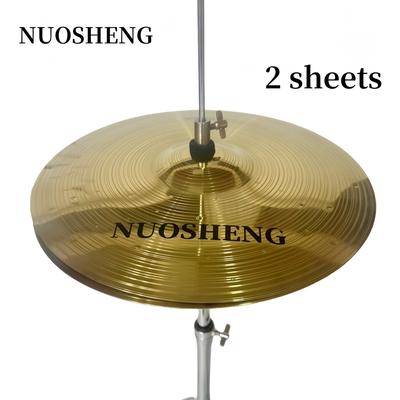 "TEMU Nuosheng 14"" Yellow Brass Alloy Cymbals With Case, 2 Sheets, Stainless Steel, Professional Drum Set Accessories"