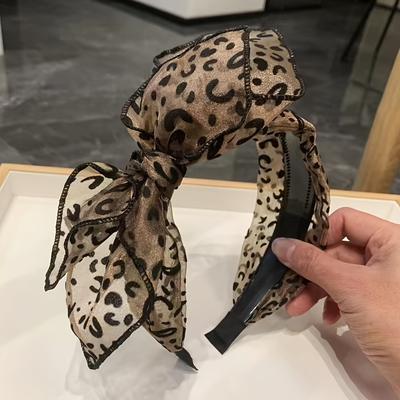 TEMU 1pc Black/coffee/gray Toothed Anti-slip French Leopard Print Bow Hair Band, Retro Wide Netting Bow Hair Accessories, Suitable For Daily Use, Suitable For And Makeup Headwear, Best For Christmas Image
