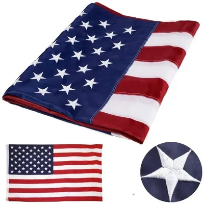90x150cm Embroidered Star American Flag Independence Day Outdoor USA Flag Patriotic Home Garden