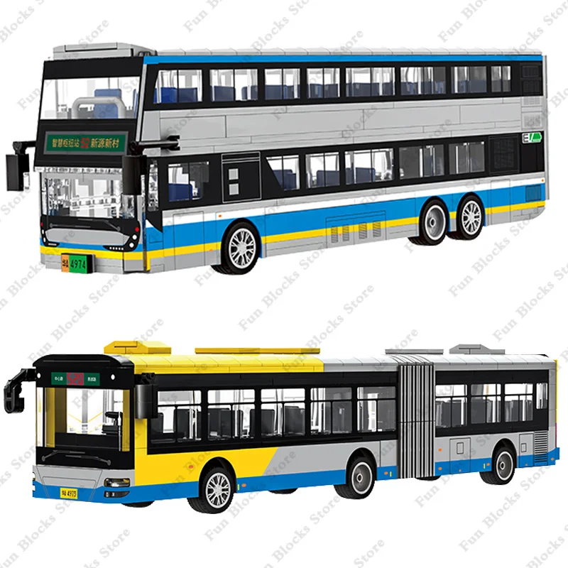 2025 City Intercity Bus-Bausteine-Set, Doppeldecker, Reisebus, Beifahrer, Rollenspiel, Figur, DIY-Steine, Geschenk für Jungen und Mädchen Image