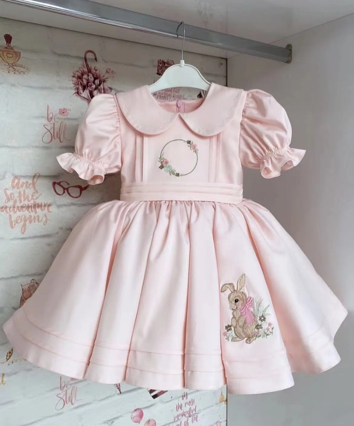 Baby Mädchen Sommer Rosa Kaninchen Stickerei Türkische Vintage Lolita Prinzessin Ballkleid Kleid für Geburtstag Urlaub Casual Eid B210 Image