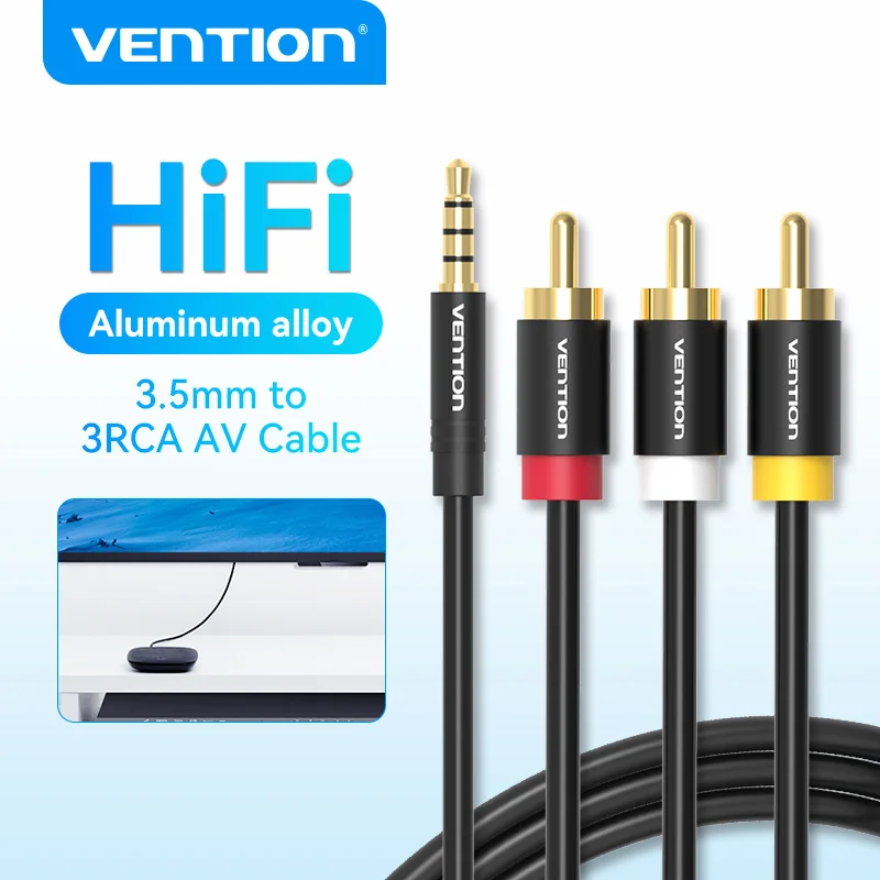 Vention 3,5-mm-Klinkenstecker auf 3-RCA-Kabel, 3,5-mm-Klinkenstecker auf 3-RCA-Stecker, AUX-Audio-Splitter für Lautsprecher, TV-Box, Stereo-Aux-Kabel 2,5 auf Cinch Image