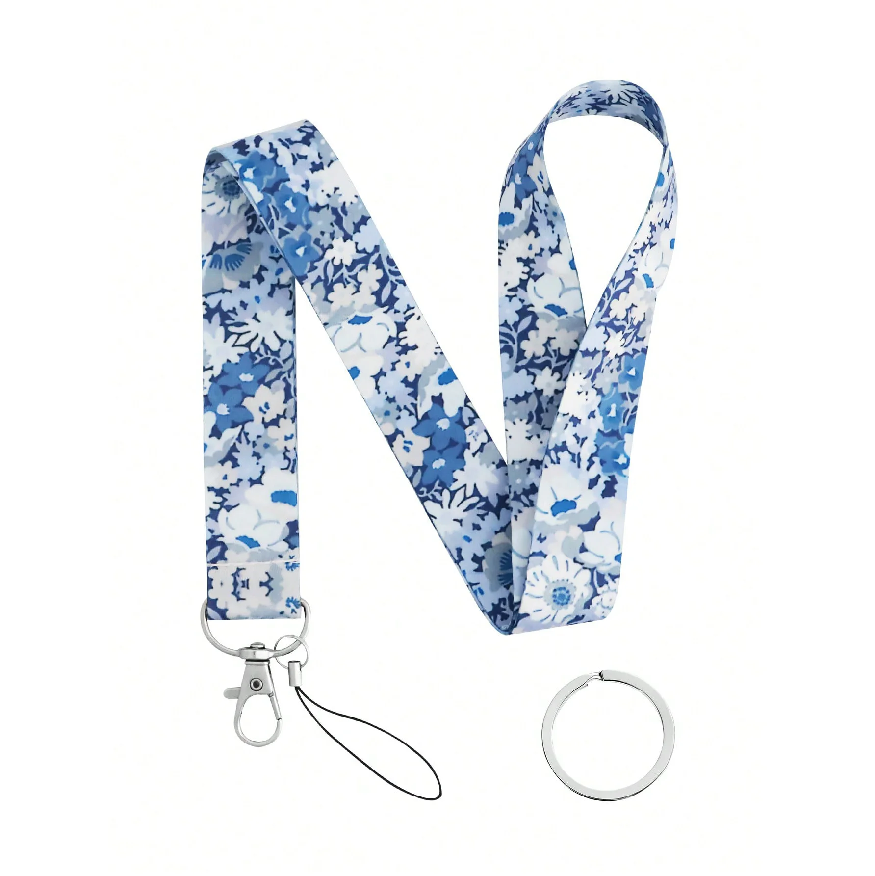 Halsschlüsselband mit blauen Blumen für Schlüssel, Schlüsselanhänger, Lehrer-Schlüsselband mit Schlüsselanhänger, Handy-Schlüsselband, Geschenke für Frauen Image