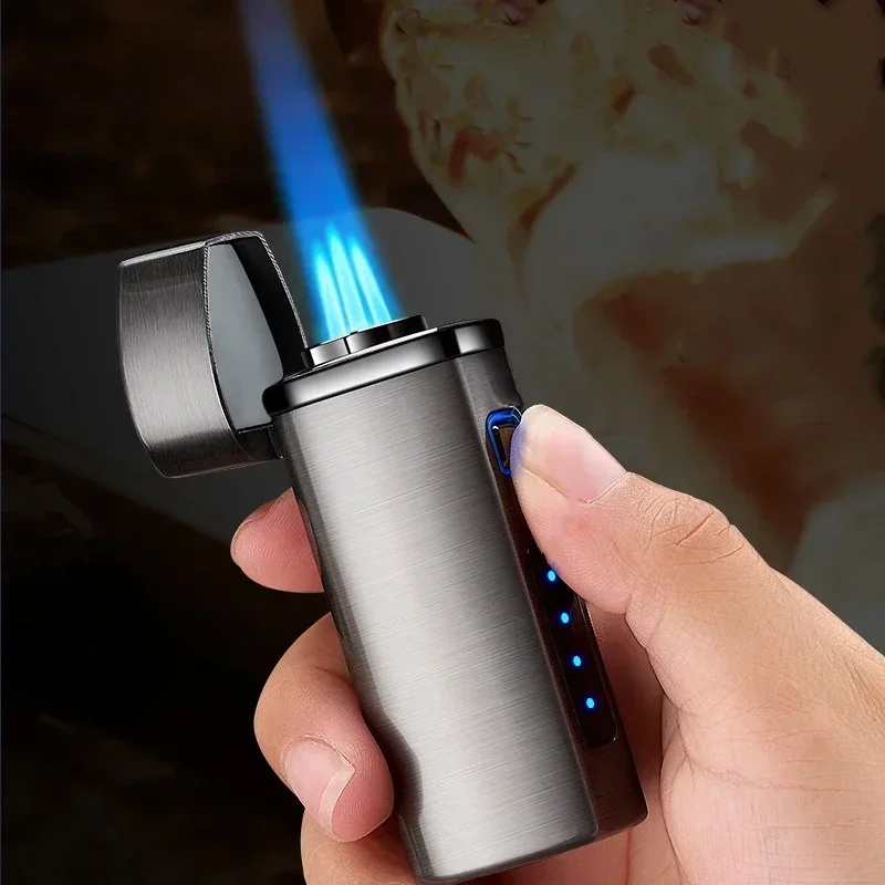 Neue 2025 Touch Sensing Metall Outdoor Winddicht Elektrische USB Feuerzeug Turbo Drei Taschenlampe Blaue Flamme Jet Zigarre Werkzeug Gas Feuerzeug Männer Image