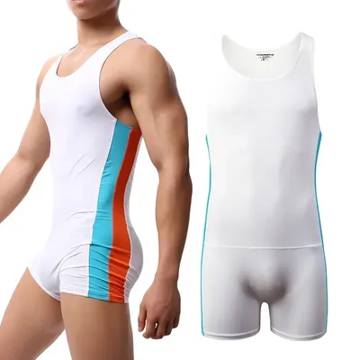 Männer Unterhemden Trikot Sport Workout Body Shorts Wrestling Singlet Fitness Overall Sexy Slip Eis Seide Unterwäsche Bademode Image