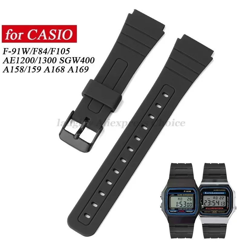 Weiches Gummi-Uhrenarmband 18 mm für Casio F91W W-800H W800H SGW400 F84 F105/108 A158/168 AE1200/1300 Herren-Sport-Silikonarmbänder Image