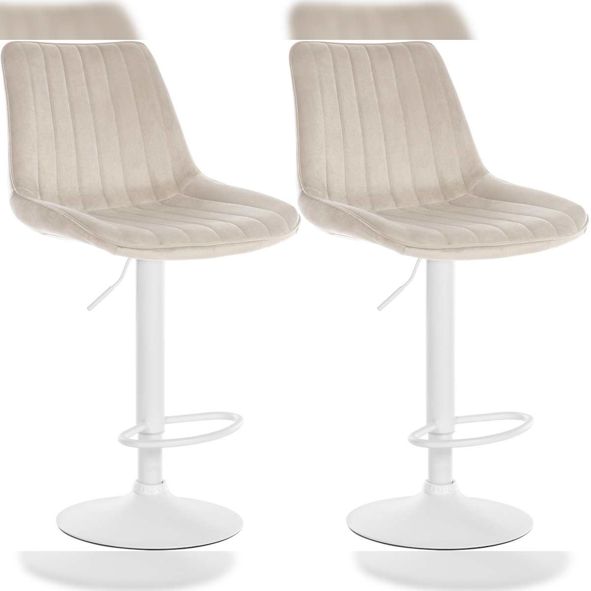 DELUKE® Barhocker 2er Set RIO - Creme, Samt, Weiß | Barhocker mit Lehne Barstuhl Tresenhocker Tresenstuhl Kneipenhocker Kneipenstuhl Image