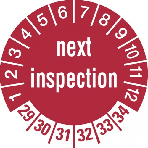 König Werbeanlagen Dreifke® Prüfetikett next inspection ab 29 rot/weiß - 30 mm Folie selbstklebend Image