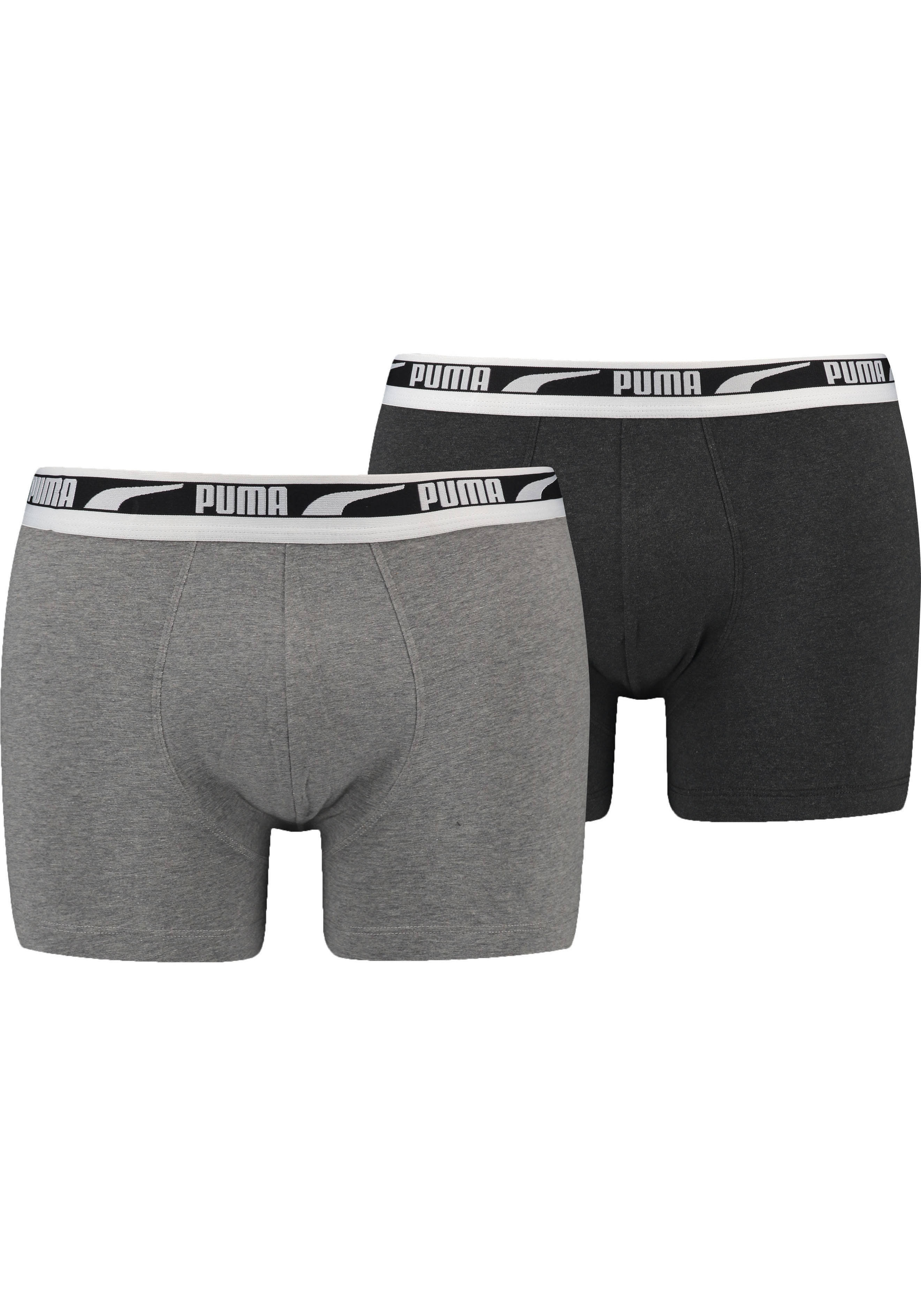 Boxershorts PUMA "MEN MULTI LOGO BOXER 2P", Herren, Gr. M, grau (grau melange), Obermaterial: 95% Baumwolle, 5% Elasthan, meliert, eng, Unterhosen, Komfortbund Image
