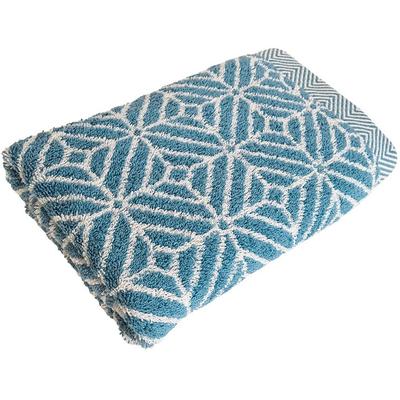 Handtuch Set FRAMSOHN FROTTIER "Design Jaquard Raute", blau (jeansblau, weiß), B:50cm L:100cm, Jacquard-Walkfrottier, Obermaterial: 100% Baumwolle, Handtücher (Packung), mehrfarbig gewebtem Saum, hergestellt in Österreich Image