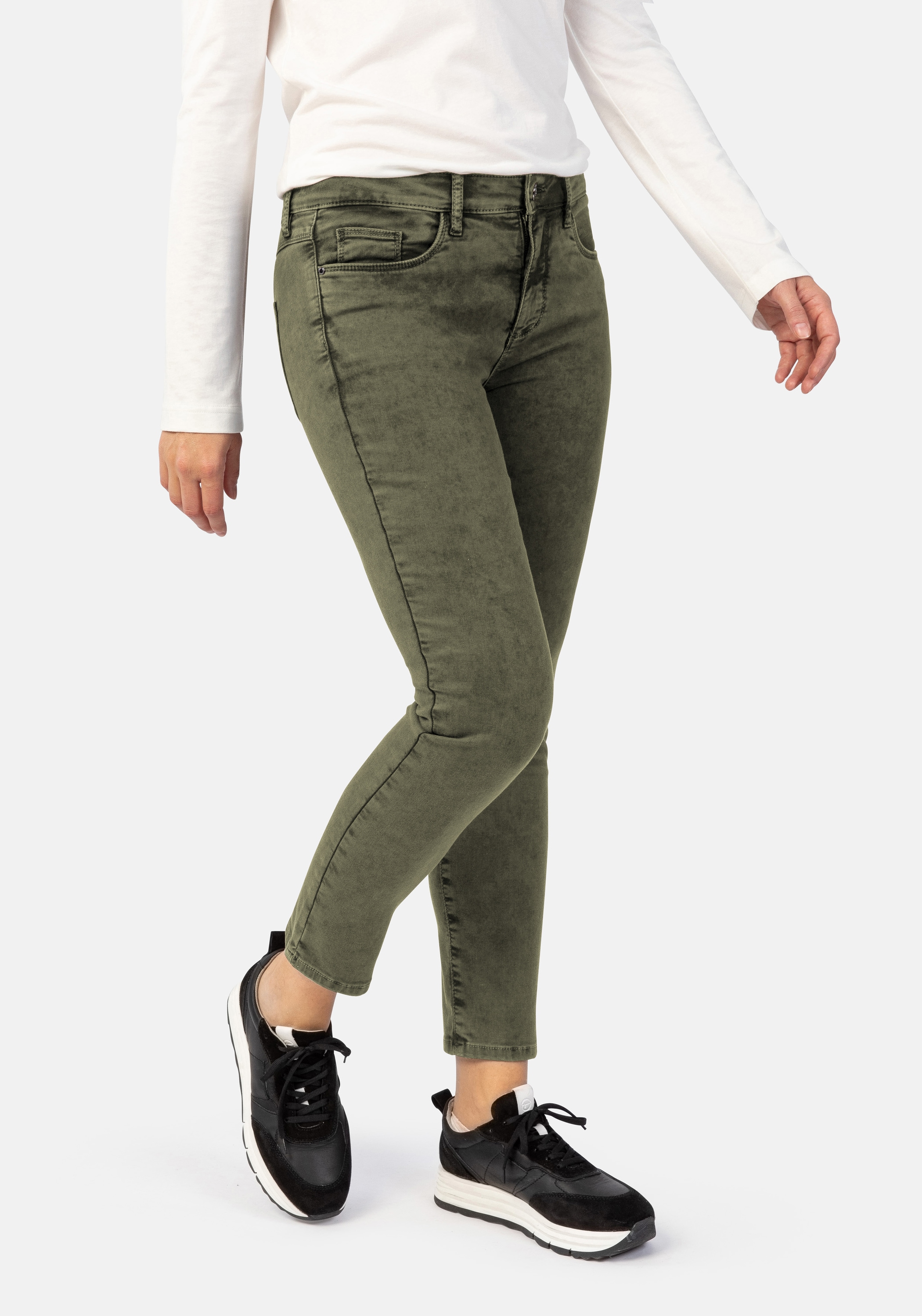 5-Pocket-Jeans STOOKER WOMEN "Florenz Colour autumn Slim Fit", Damen, Gr. 48, Länge 30, grün (olive wash), Denim/Jeans, 98% Baumwolle, 2% Elasthan, slim fit lang, Jeans 5-Pocket-Jeans, Slim Fit Casual Clean Wash Denim Jeans für Damen